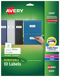 LABELS, REMOVABLE, AVERY INKJET/LASER, 1" X 2 5/8", WHITE, 750 LABELS/CT MAIN